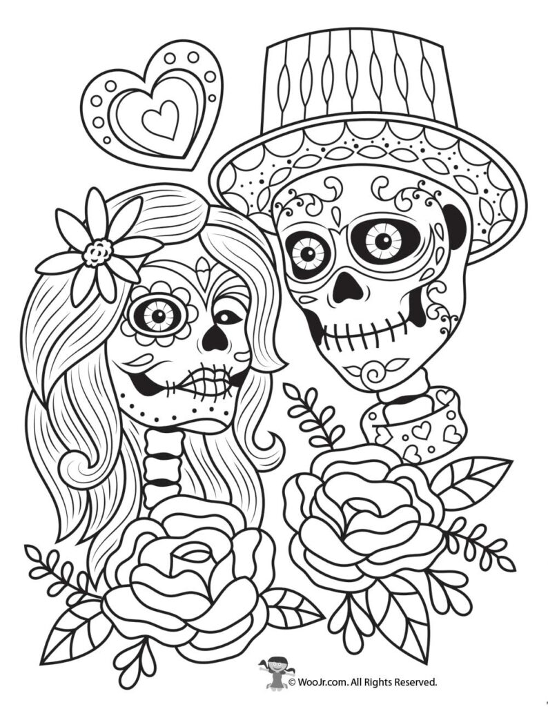 Day Of The Dead Couple Adult Coloring Free Woo Jr Kids Activities Children s Publishing