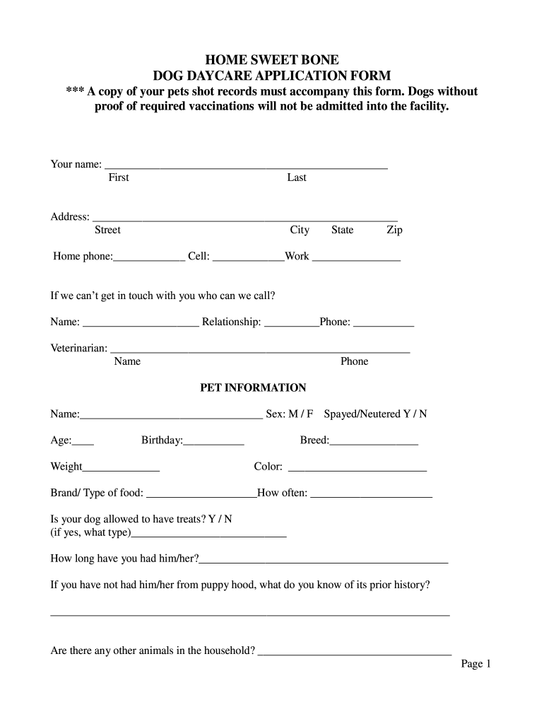 Daycare Application Form Fill Out Sign Online DocHub