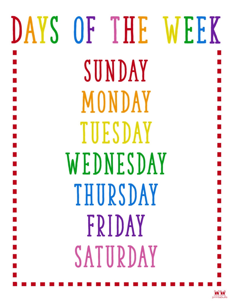 Free Days Of The Week Printable