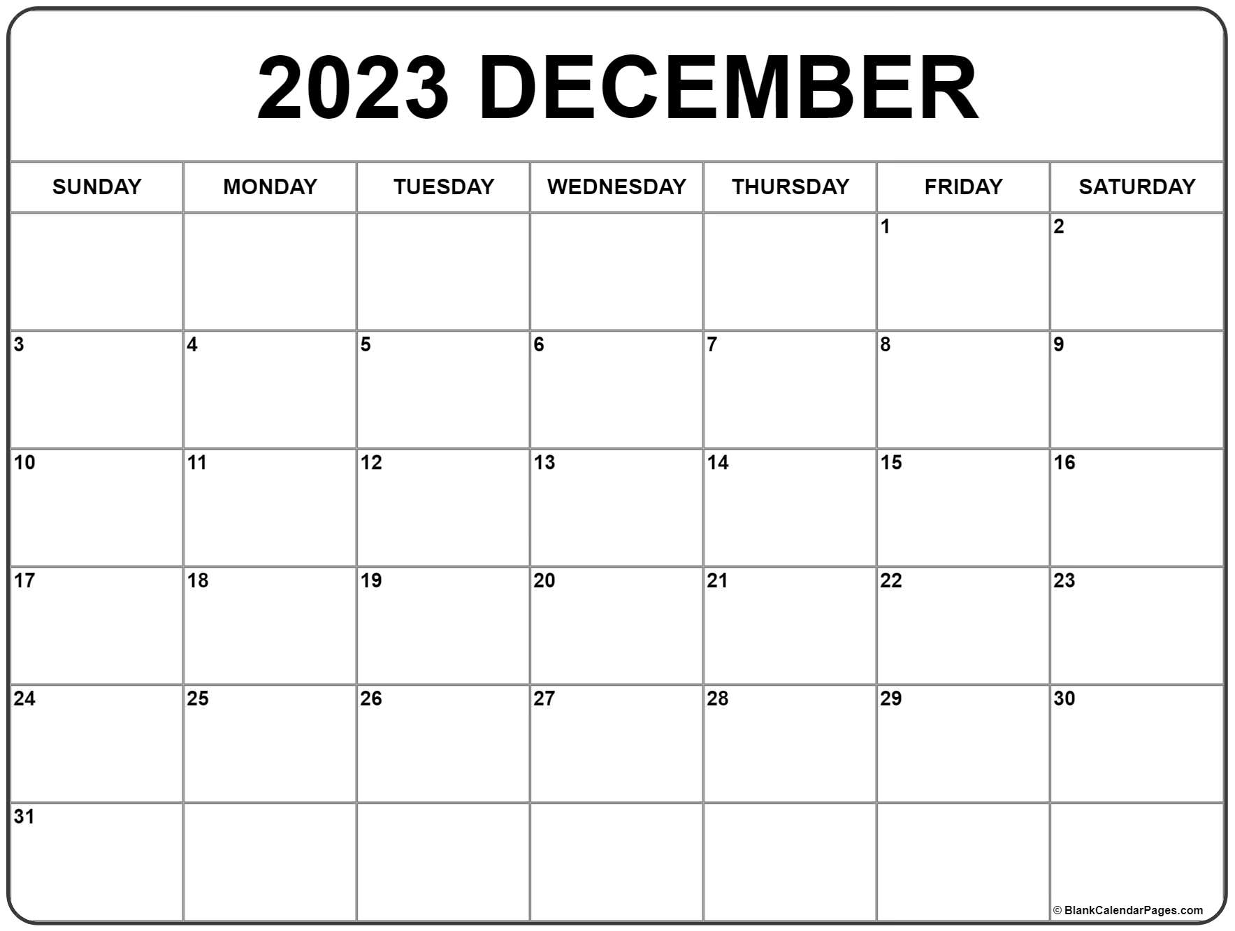 December 2023 Calendar Free Printable Calendar