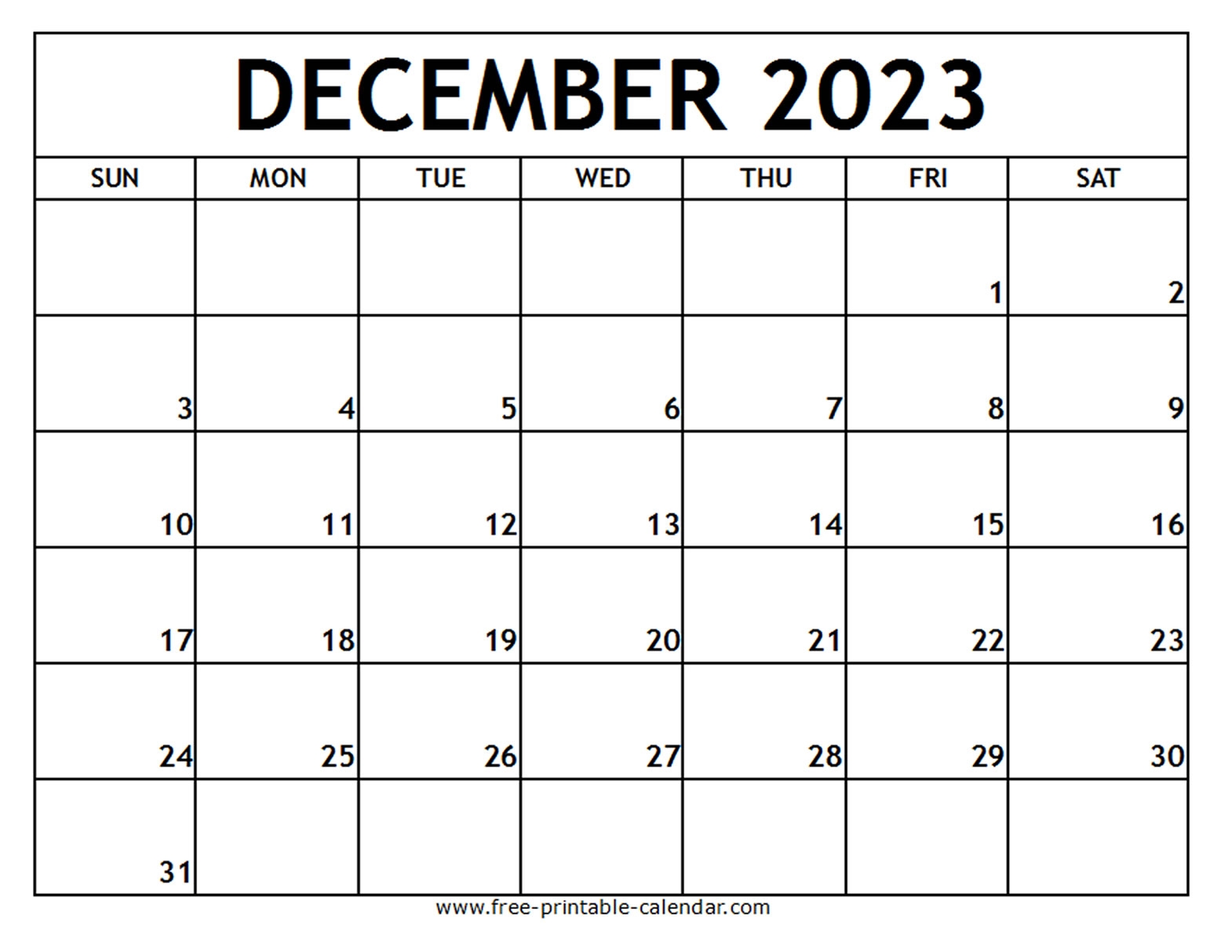 December 2023 Calendar Printable