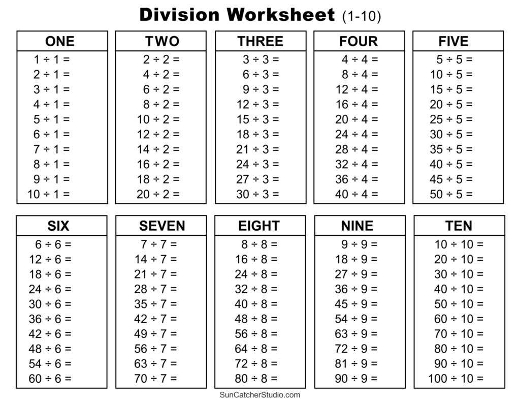 Free Printable Division Worksheets