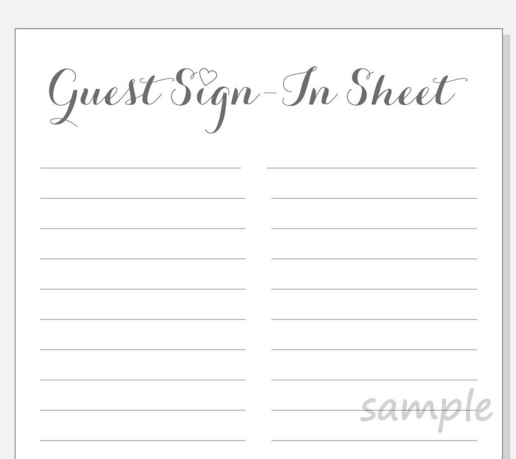 DIY Guest Sign in Sheet Printable For A Wedding Bridal Etsy Sign In Sheet Guest Signing Wedding Guest Signing