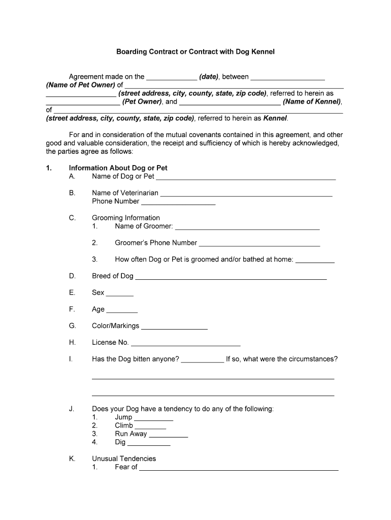 Dog Boarding Contracts Fill Out Sign Online DocHub