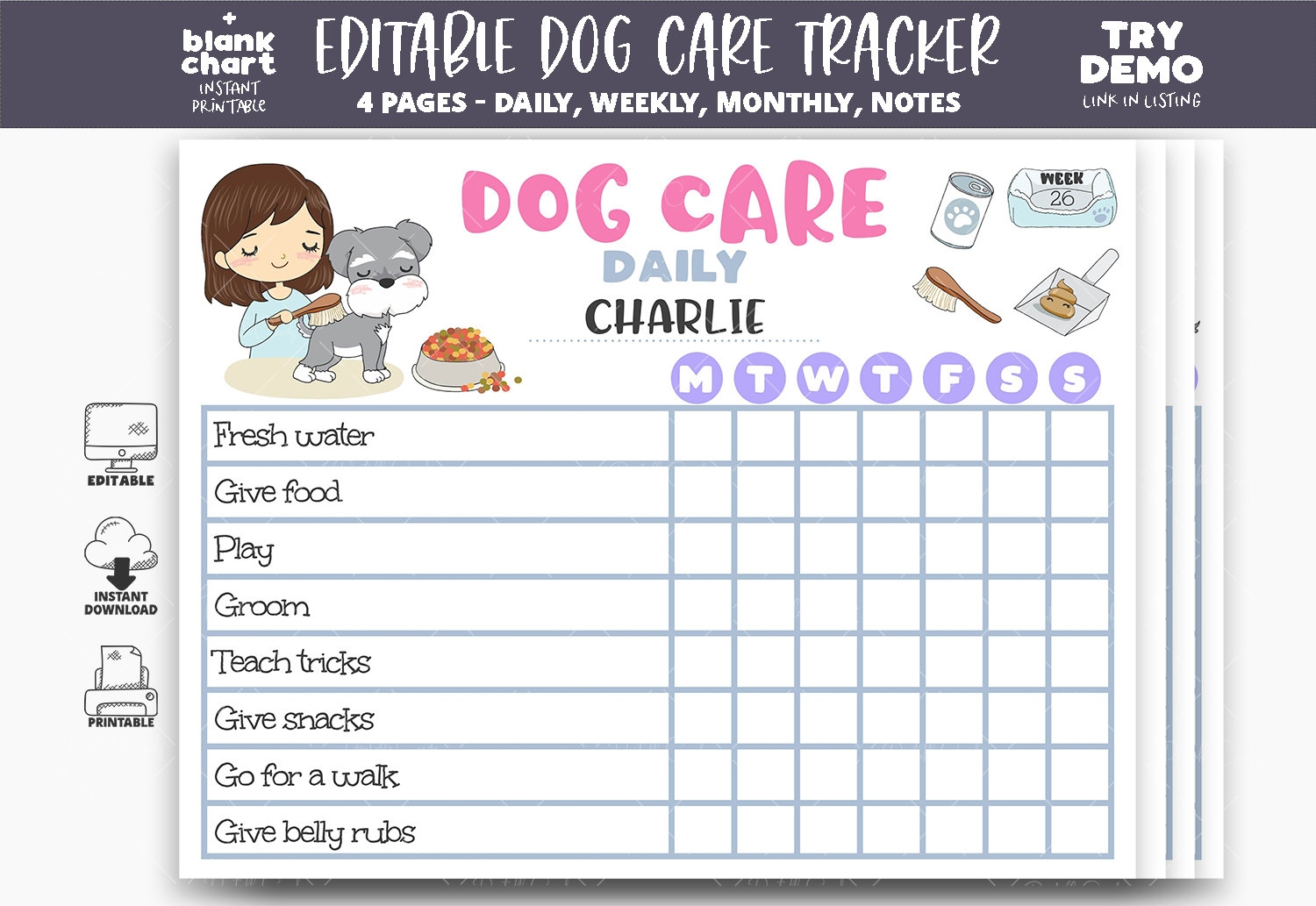 Dog Care Printable Planner Dog Care Tracker Puppy Feeding Etsy de