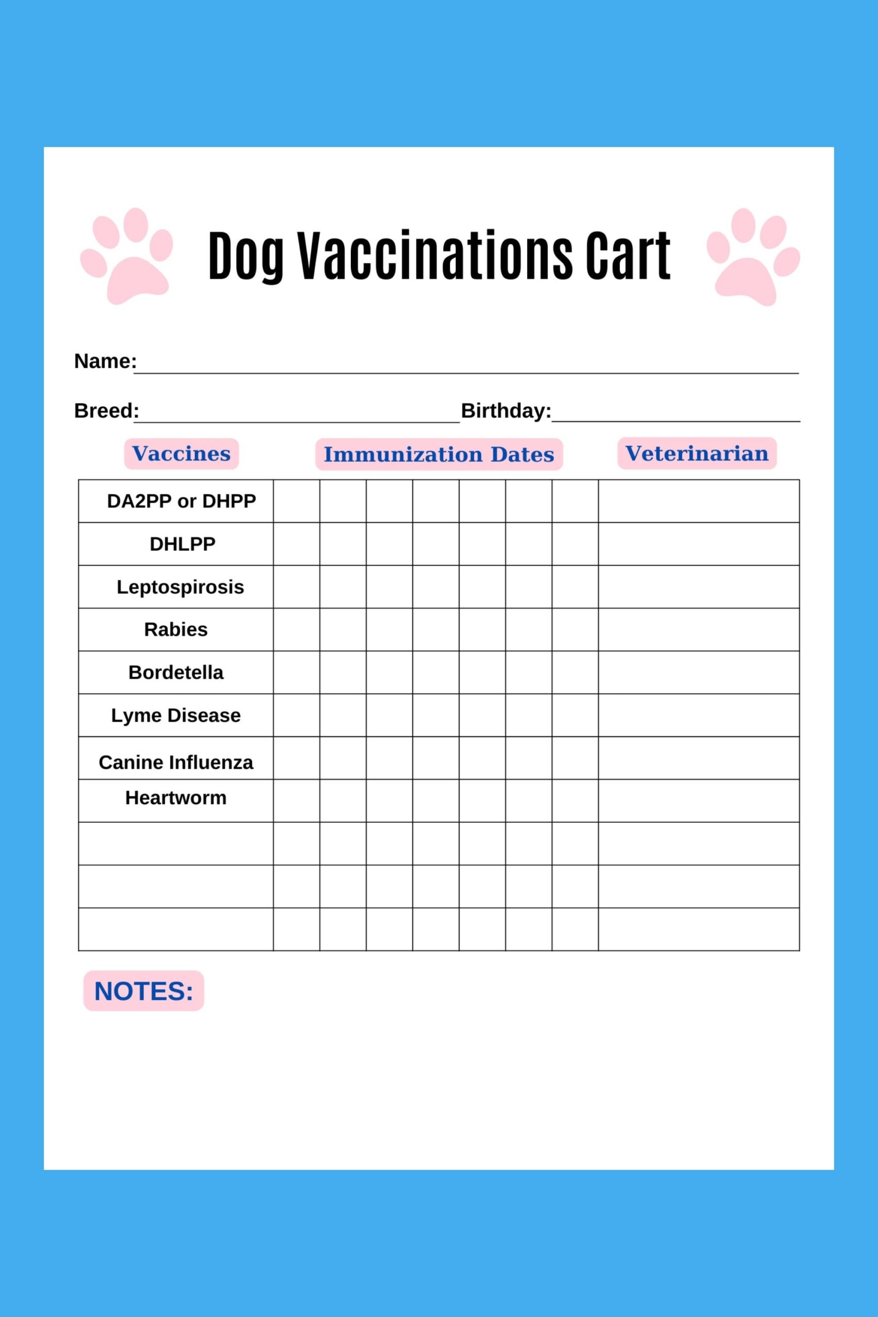 Dog Vaccine PR NTABLE Digital Download PDF Pet Printable Etsy de