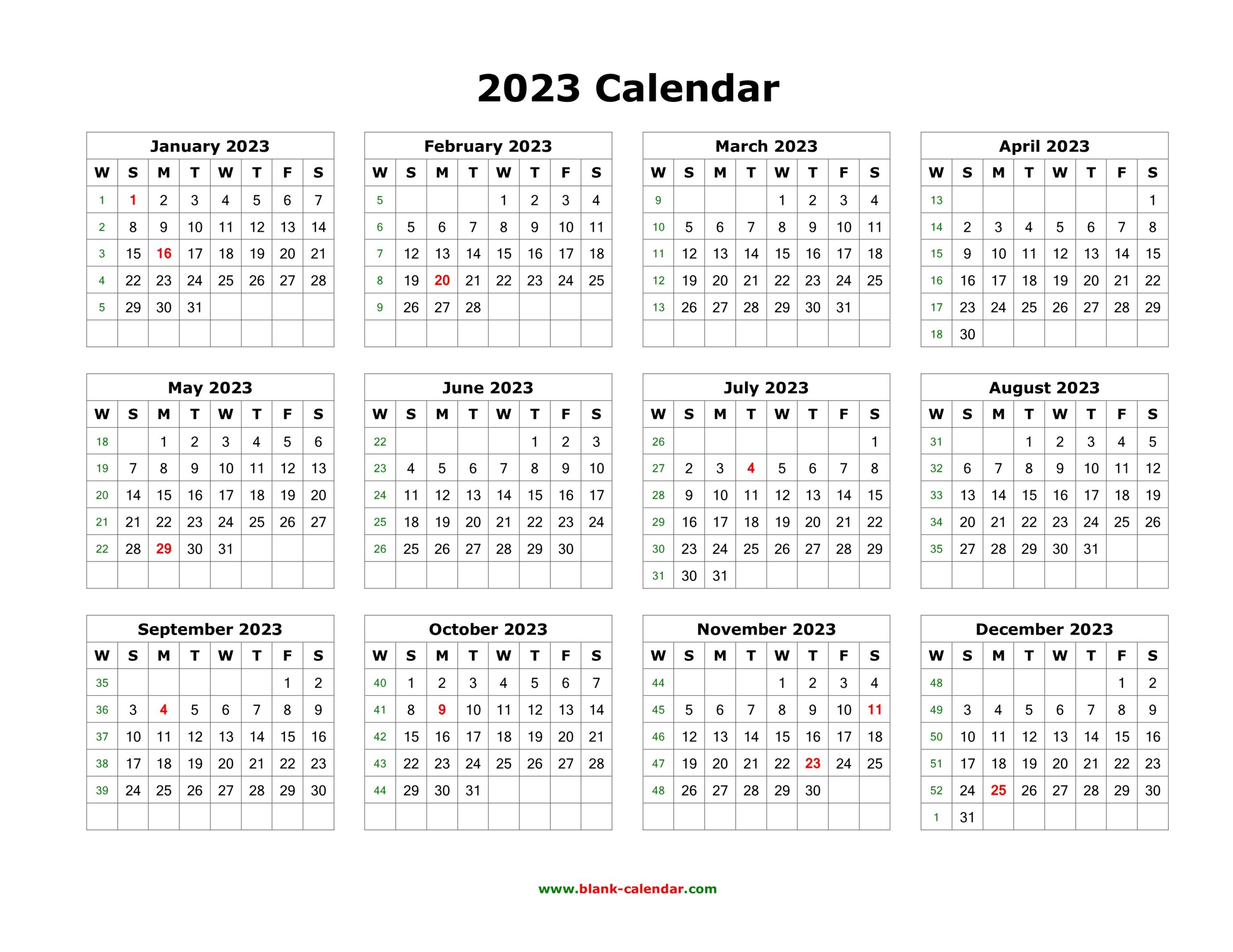 2023 Calendar Printable Landscape