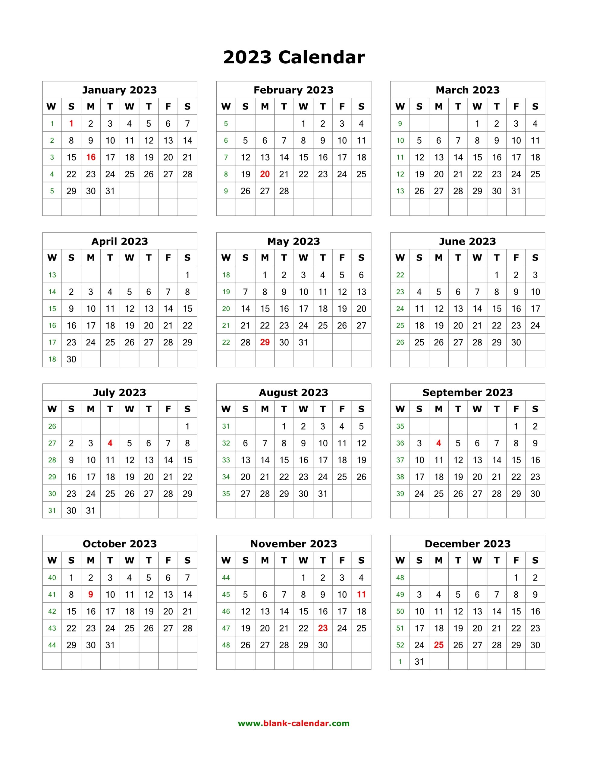 Free 2023 Printable Calendar One Page