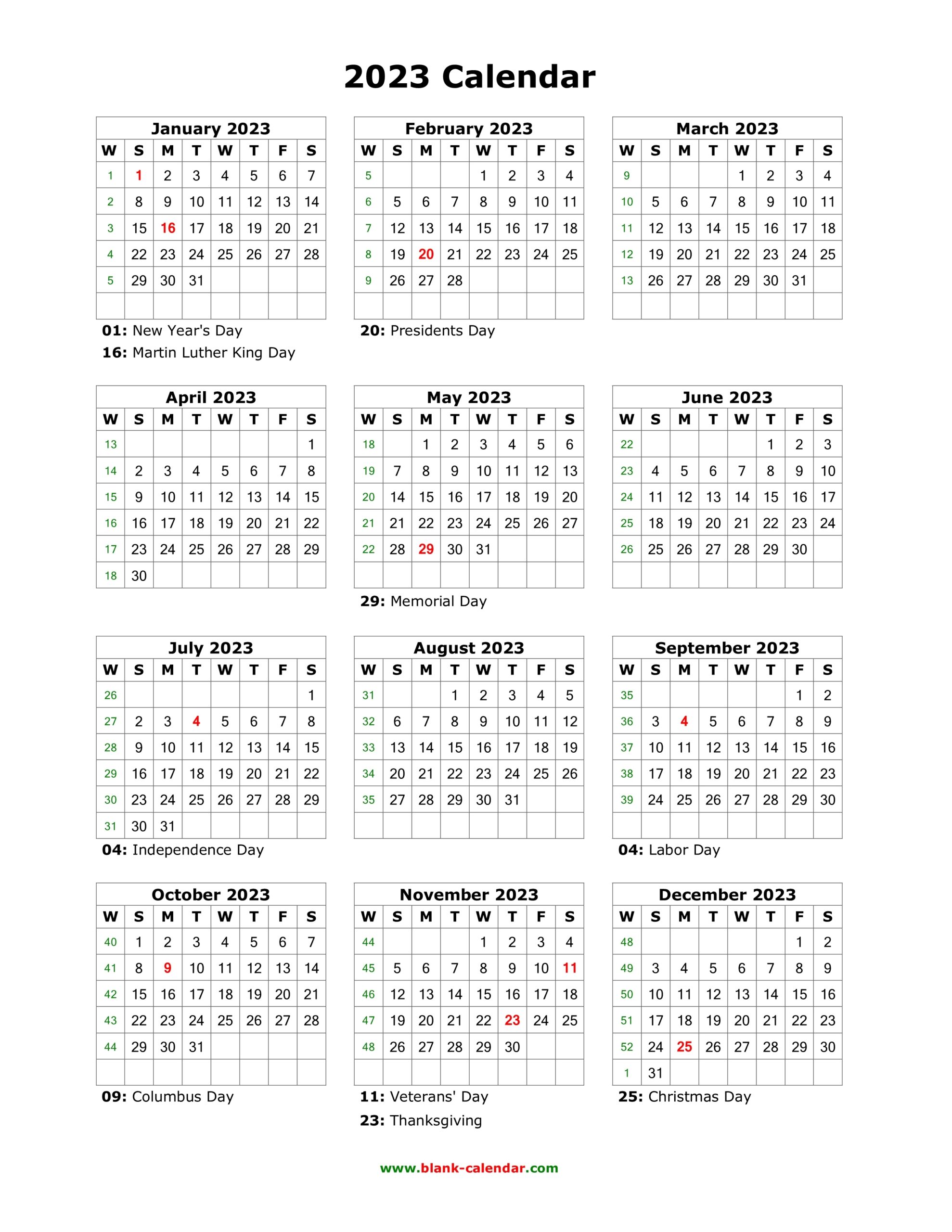 Free Printable Calendar 2023 Yearly