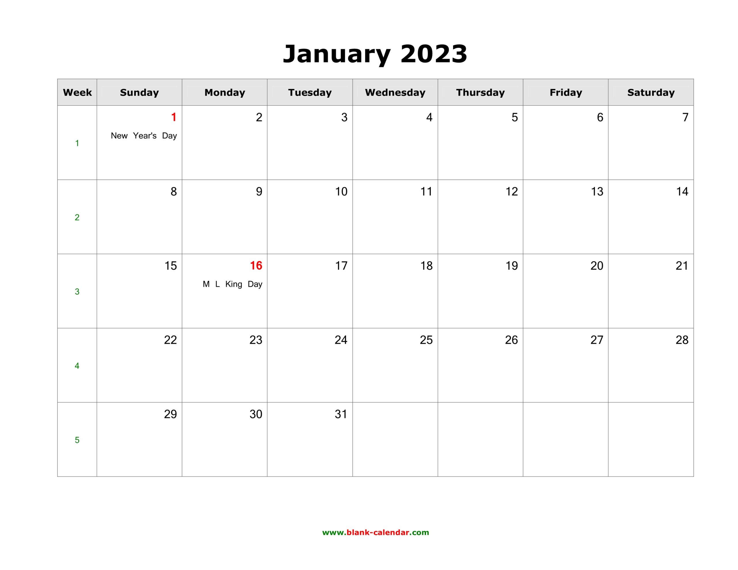 Printable Monthly Calendar 2023 With Holidays