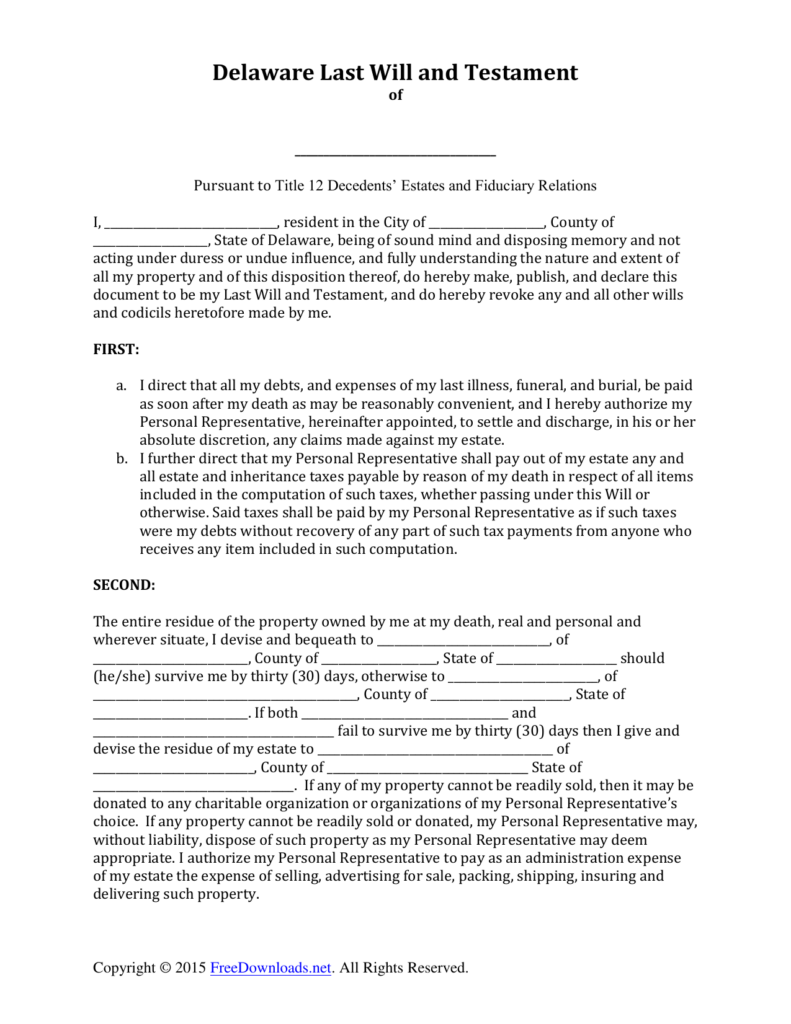 Free Printable Last Will And Testament