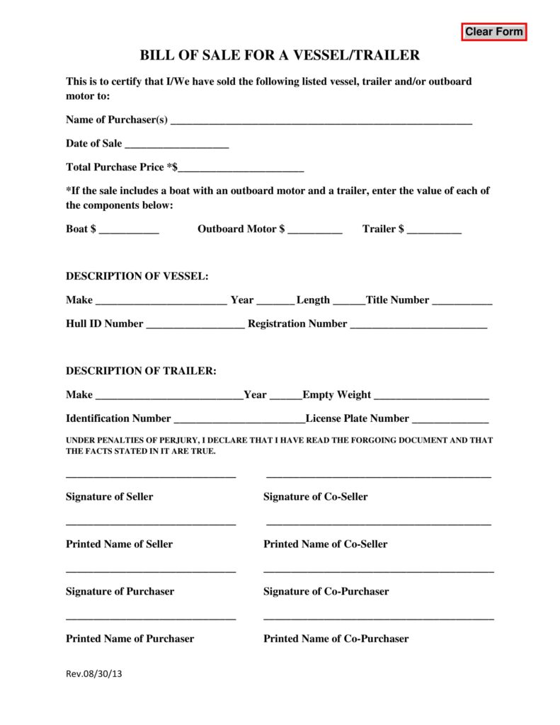 Download Free Boat Bill Of Sale Template Fillable Forms
