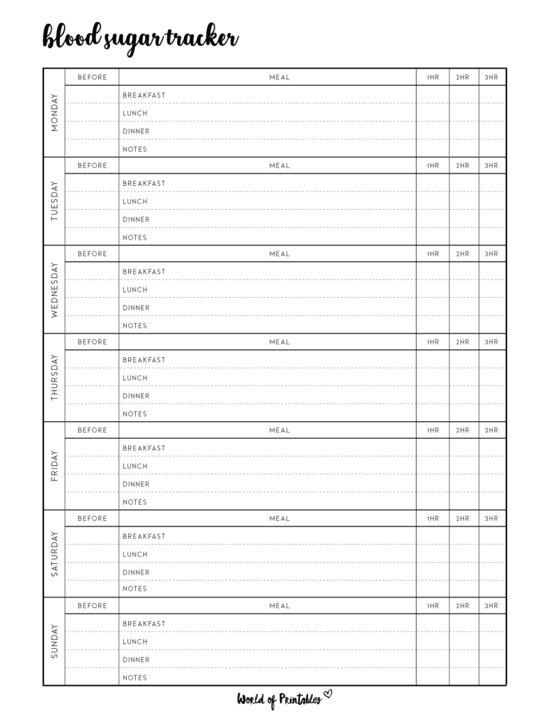 Large Print Free Printable Blood Sugar Log Sheet