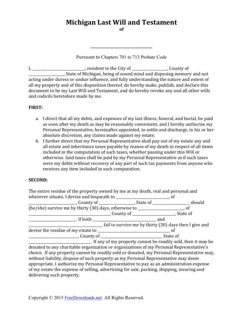 Free Last Will And Testament Printable