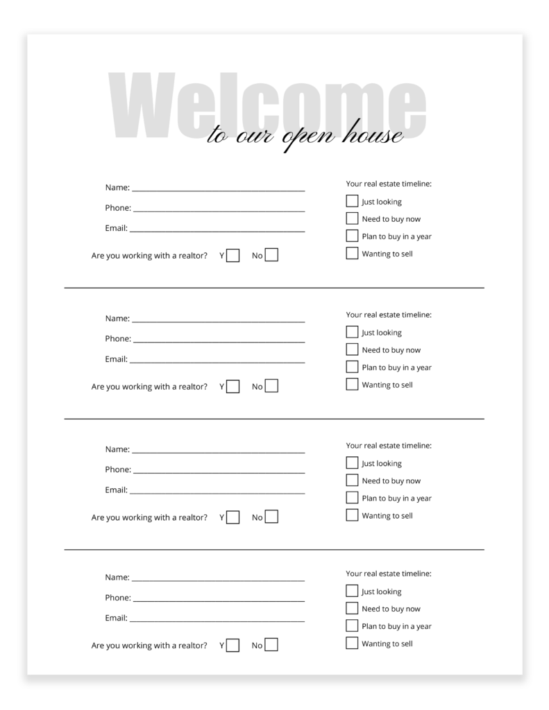 Downloadable Open House Sign in Sheet Templates