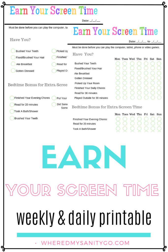 Earn Your Screen Time Free Printable