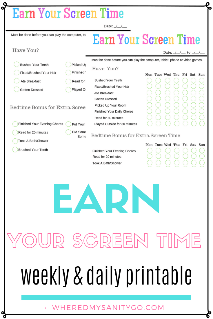 Free Printable Earning Screen Time Chart Free Printable Templates