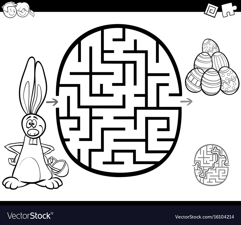 Easter Maze Activity For Coloring Royalty Free Vector Image