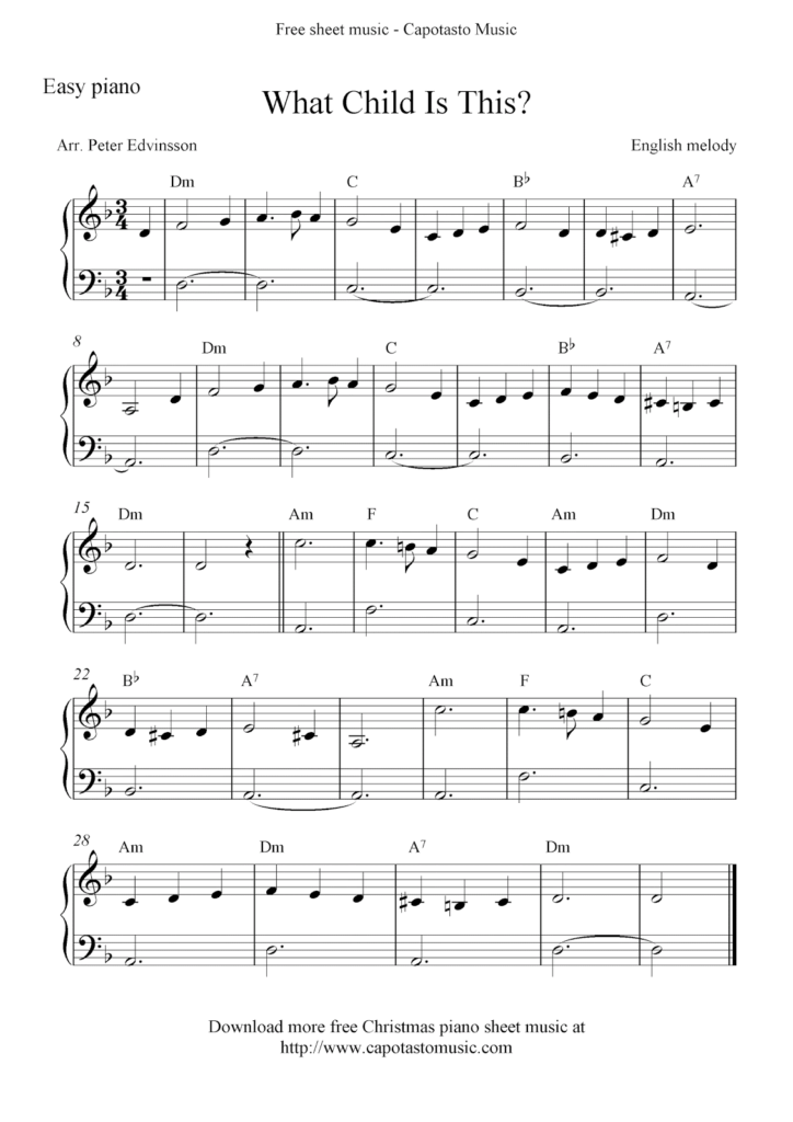 Easy Piano Solo Arrangement By Peter Edvinsson Of The Christmas Carol What Child Christmas Piano Sheet Music Piano Sheet Music Free Piano Sheet Music