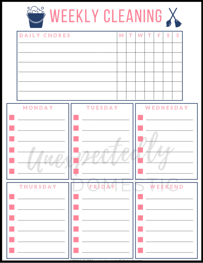 Easy Weekly Cleaning Schedule For Busy People Free Printable 