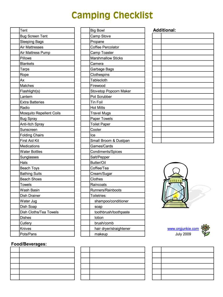 Editable Camping Checklist Fill Online Printable Fillable Blank PdfFiller