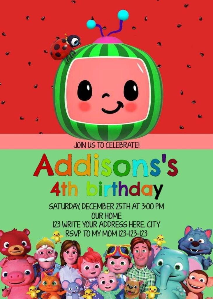 Editable Cocomelon Birthday Invitations Instant Download Bobotemp Baby Birthday Invitations Custom Birthday Invitations 2nd Birthday Invitations