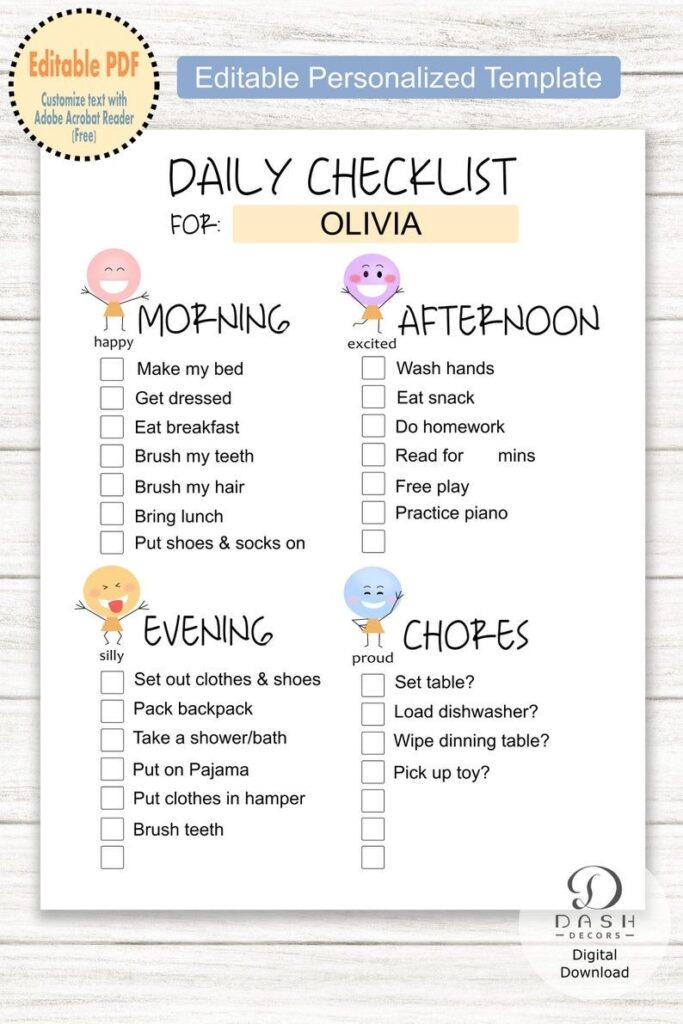 Editable Daily Routine Chore Chart Template For Kids Toddler Etsy Daily Routine Chart For Kids Chore Chart Kids Chore Chart Template