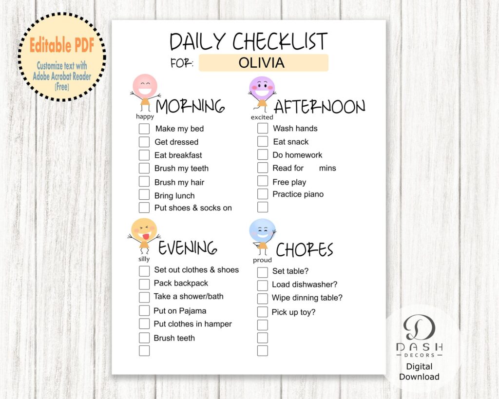 Editable Daily Routine Chore Chart Template For Kids Toddler Etsy de