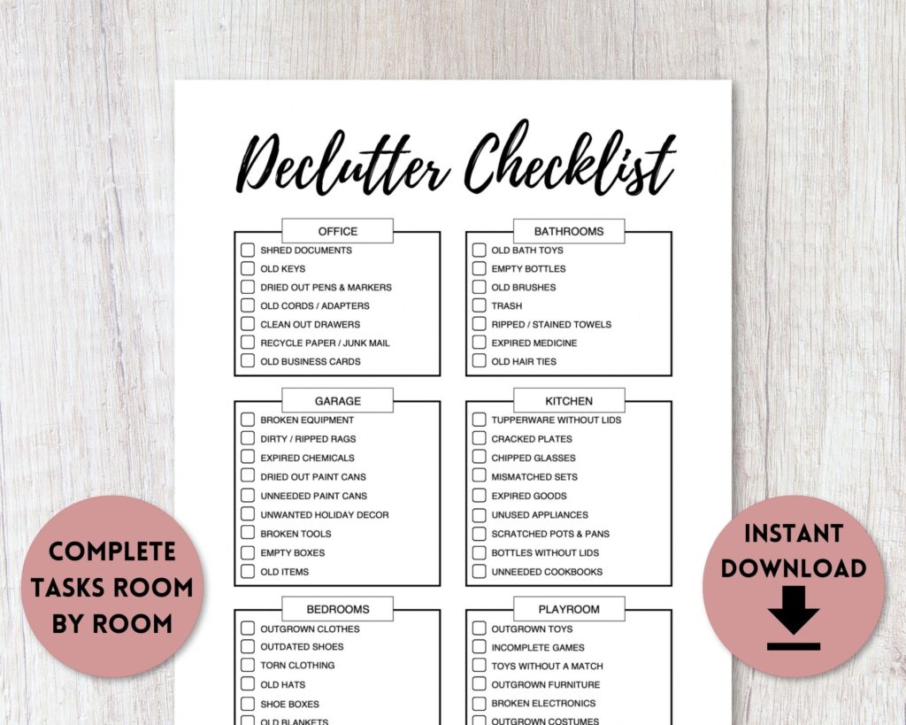 Free Printable Decluttering Checklist Pdf