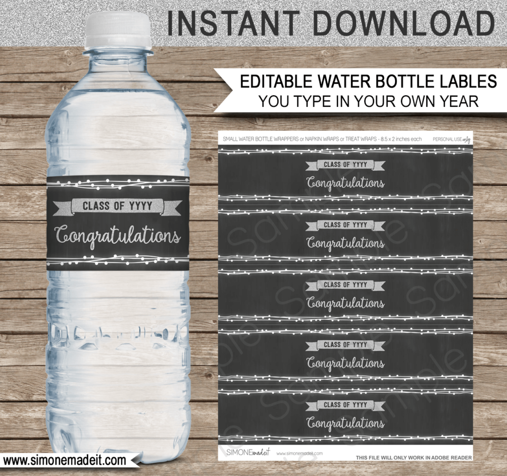 Editable Graduation Party Water Bottle Labels Template Decorations