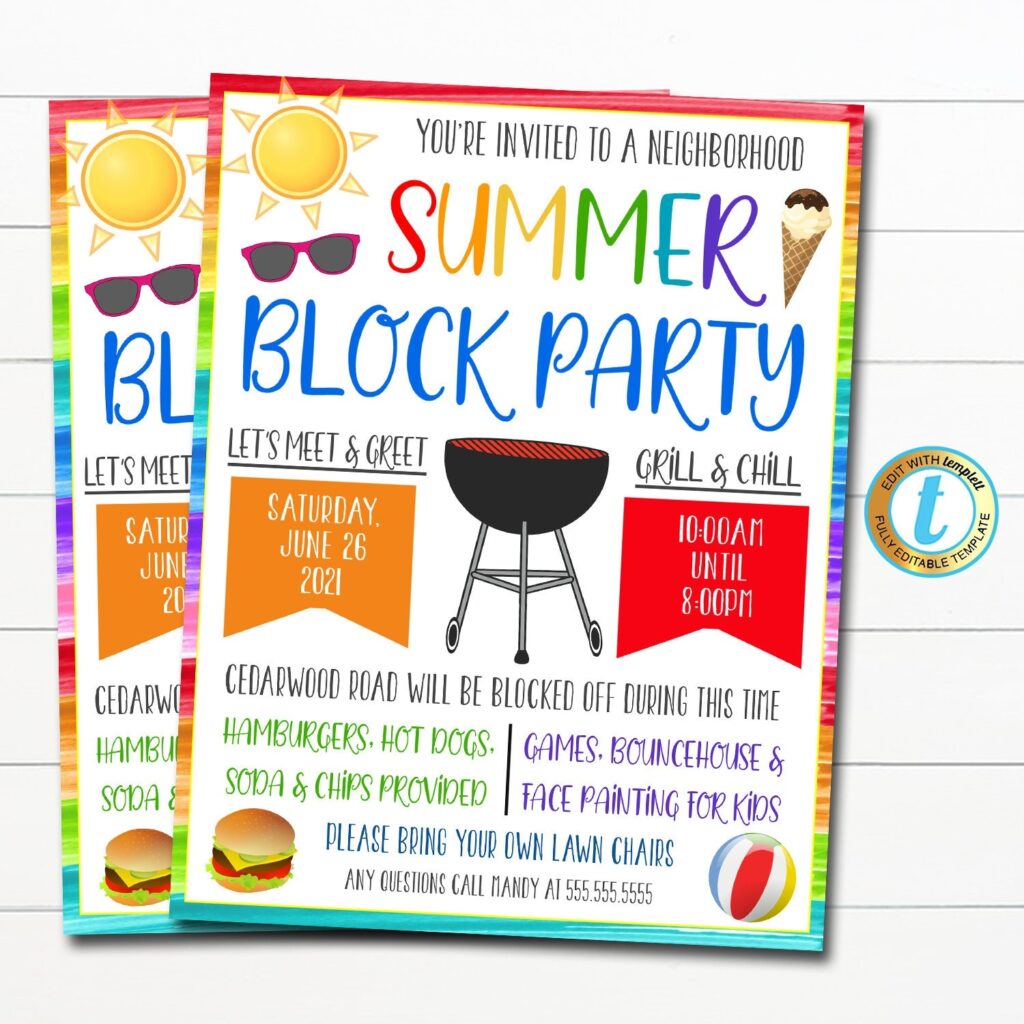 EDITABLE Neighborhood Block Party Invite Bbq Picnic Summer Etsy