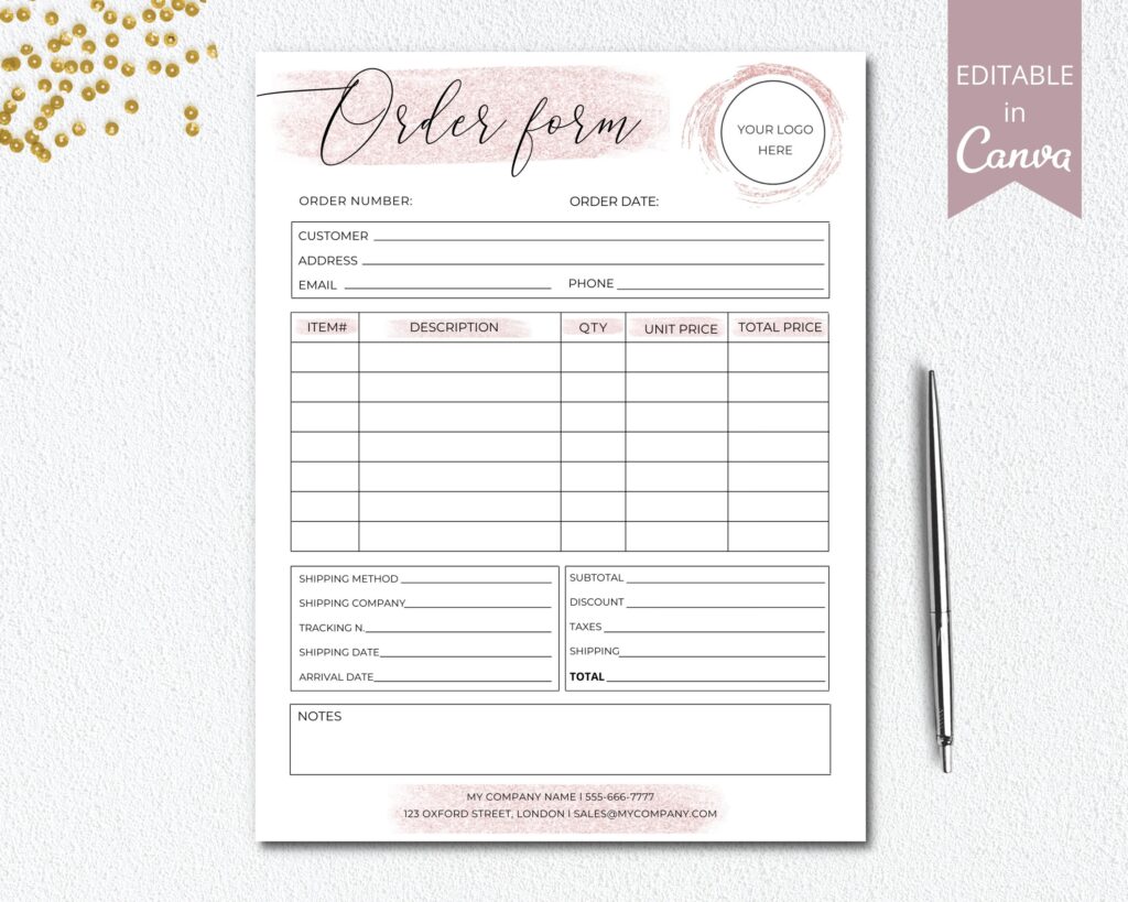 Editable Order Form Small Business Forms Printable Craft Etsy de