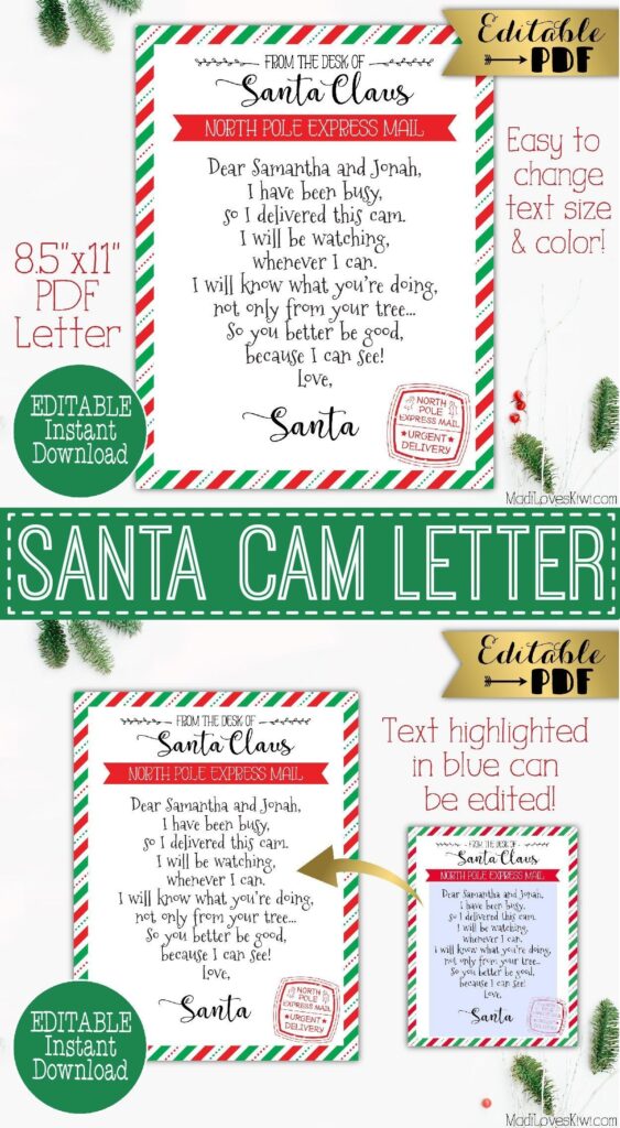 Editable Santa Cam Letter Printable North Pole Express Mail Etsy Lettering Letters For Kids Diy Christmas Garland
