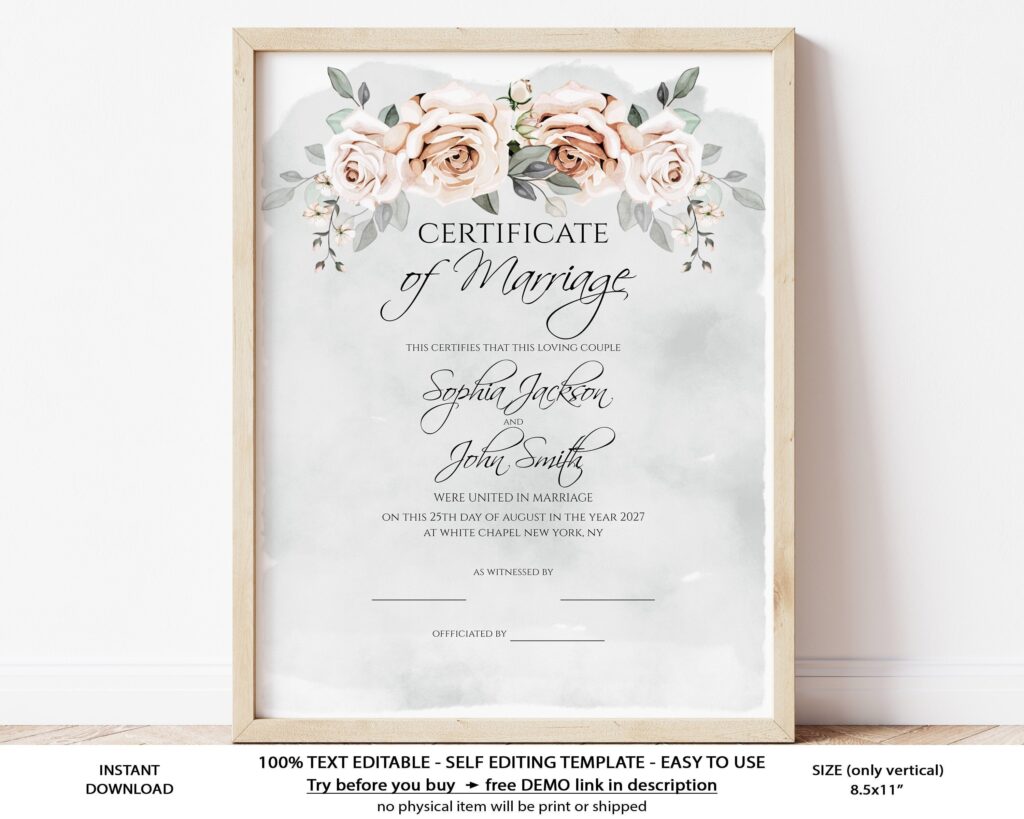 Editable Wedding Certificate Template Modern Certificate Of Etsy sterreich