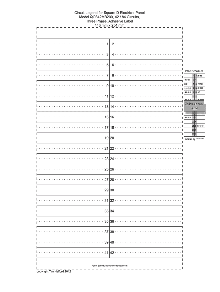 Printable Electrical Panel Schedule Template Excel