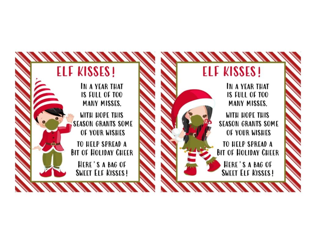 Elf Kisses Boy Girl Printable Tags DIGITAL FILE You Etsy Printable Favor Tags Sticker Template Christmas Classroom Treats