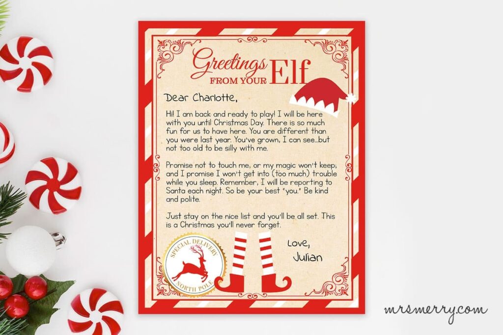 Elf On The Shelf Arrival Letter Personalized Printable Mrs Merry