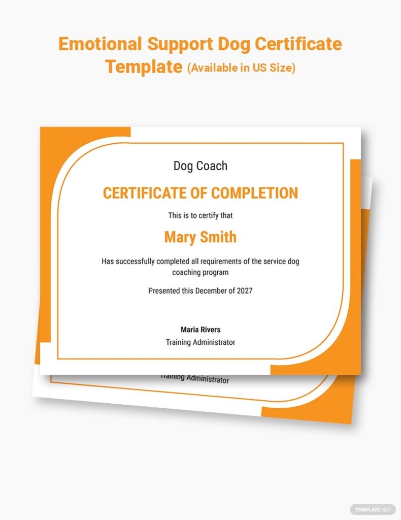 Emotional Support Dog Certificate Template Word Template