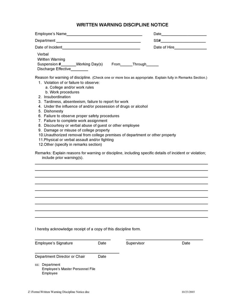 Employee Warning Notice Download 56 Free Templates Forms