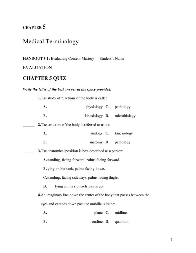 EMT Chapter 4 Medical Terminology Worksheet