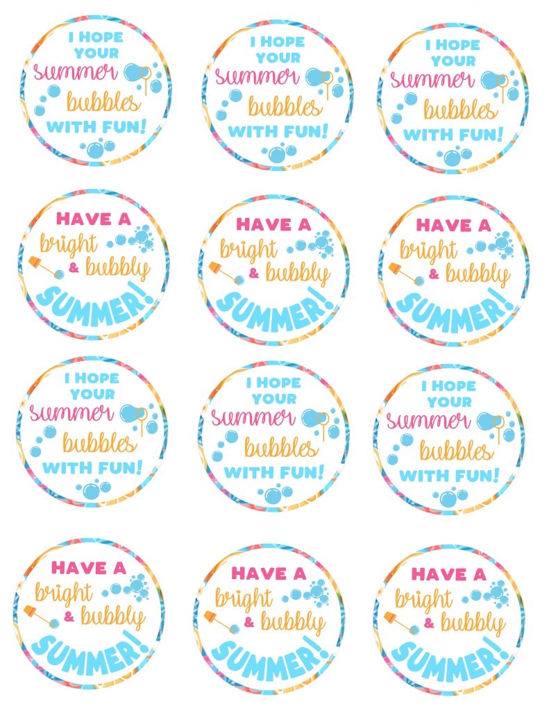 End Of School Year Summertime Bubble Gift Idea For Kids Free Printable Tags For The Love Of Food