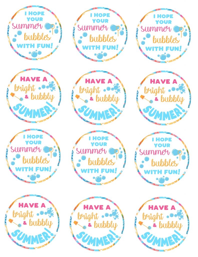 End Of School Year Summertime Bubble Gift Idea For Kids Free Printable Tags For The Love Of Food