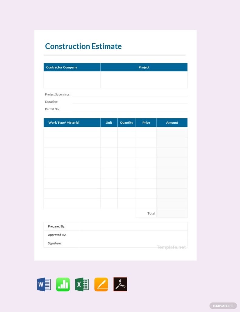 Estimate Sheet Templates Documents Design Free Download Template