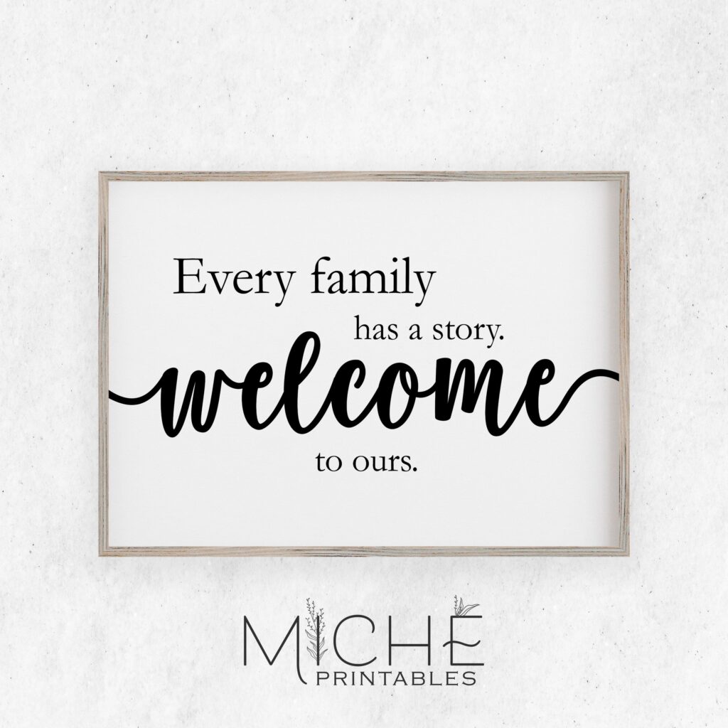 Every Family Has A Story Welcome To Ours Quote Printable Etsy Welcome Home Quotes Printable Quotes Wall Printables