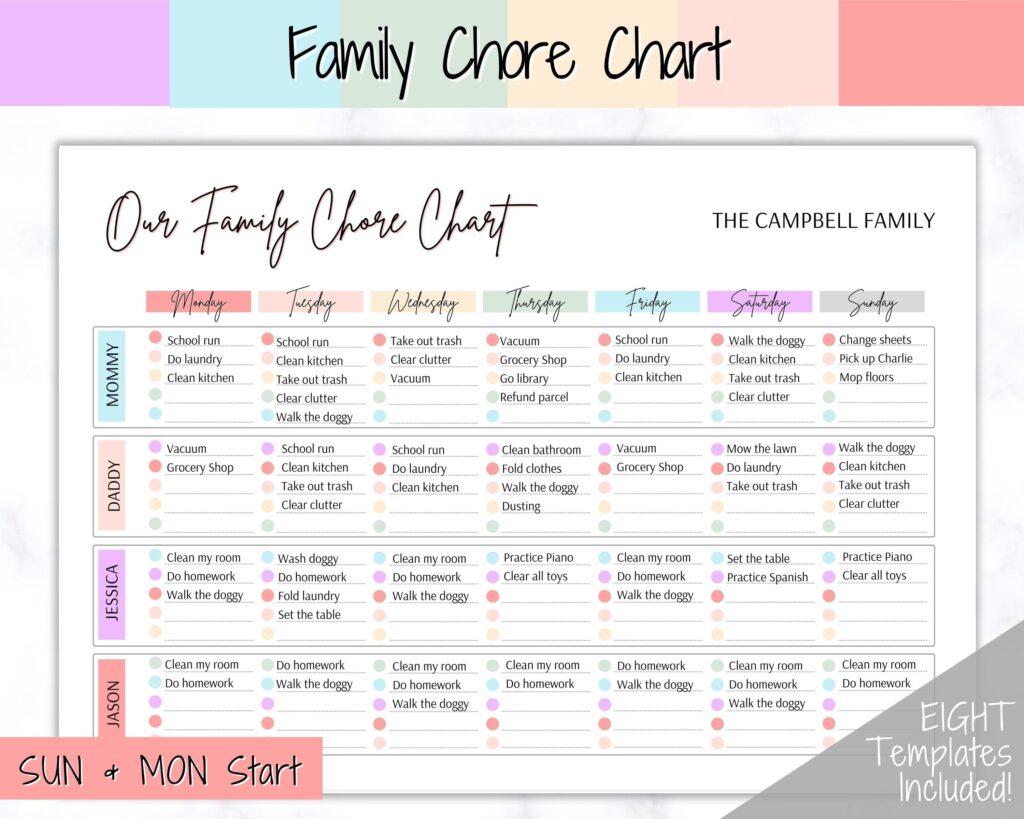 Family Chore Chart Editable Family Planner Printable Weekly Etsy Schweiz