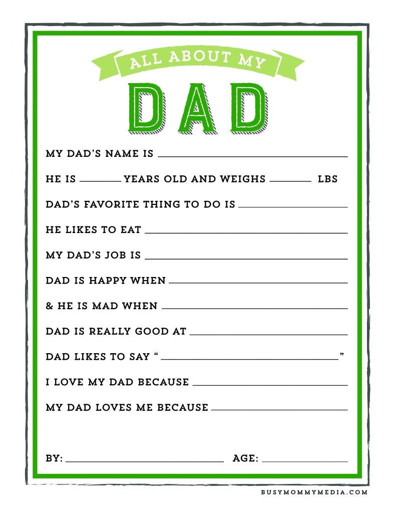 Father's Day Questionnaire Free Printable