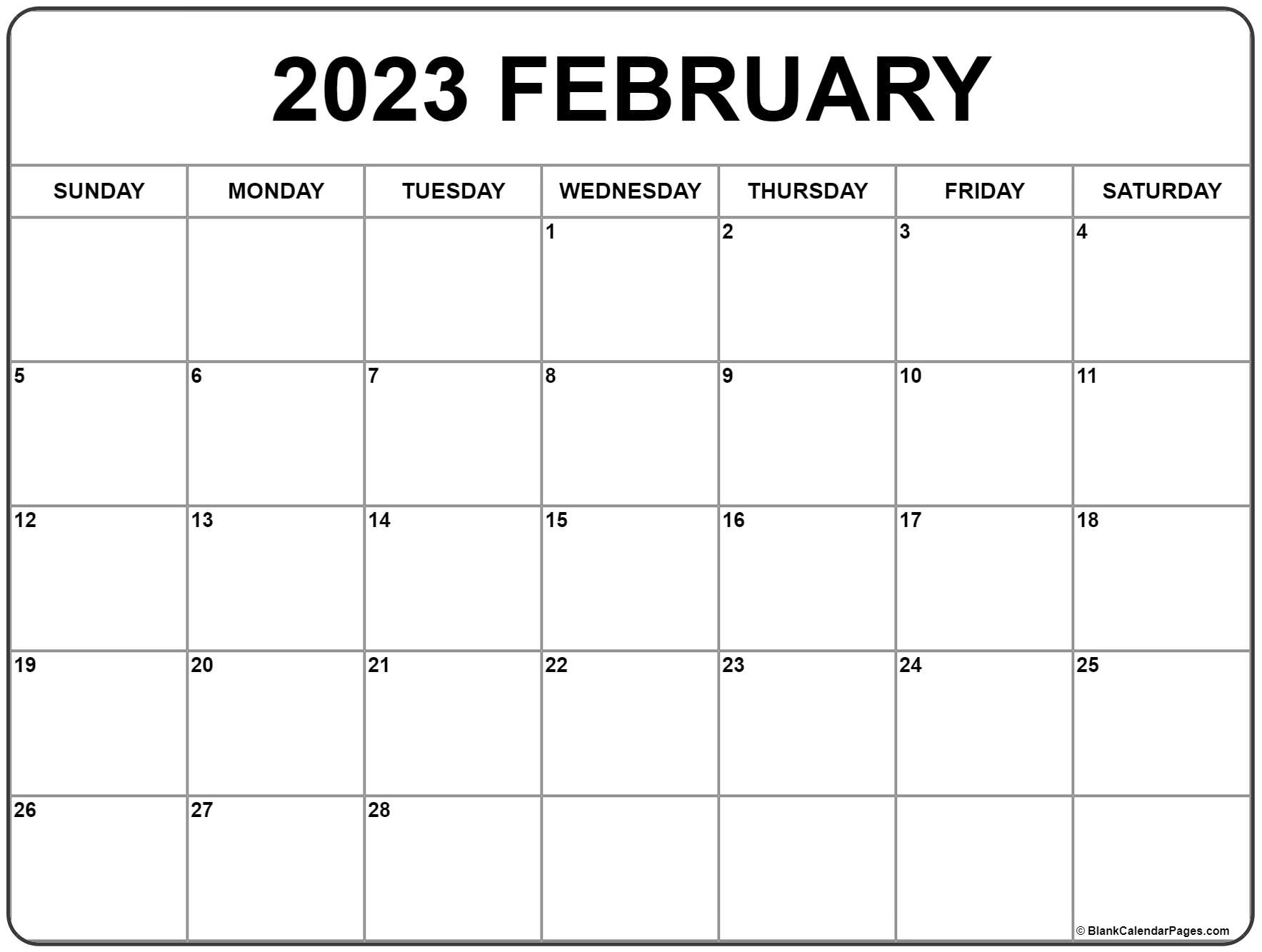 Feb 2023 Printable Calendar