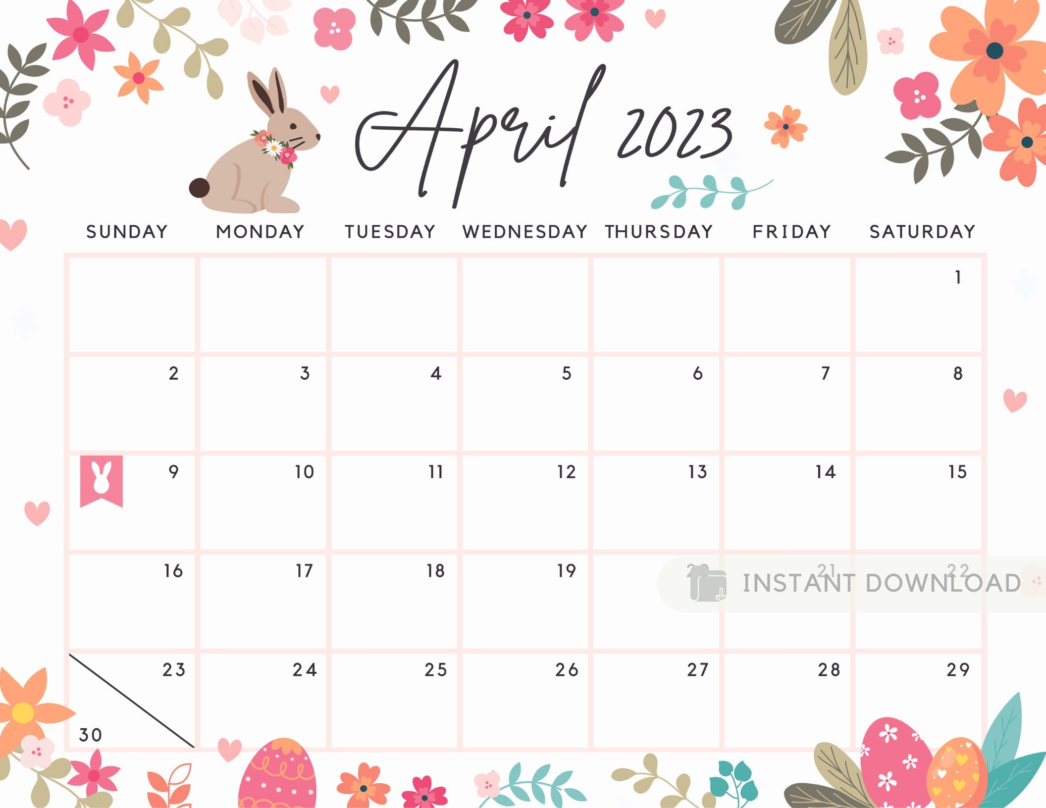 April 2023 Calendar With Holidays Printable