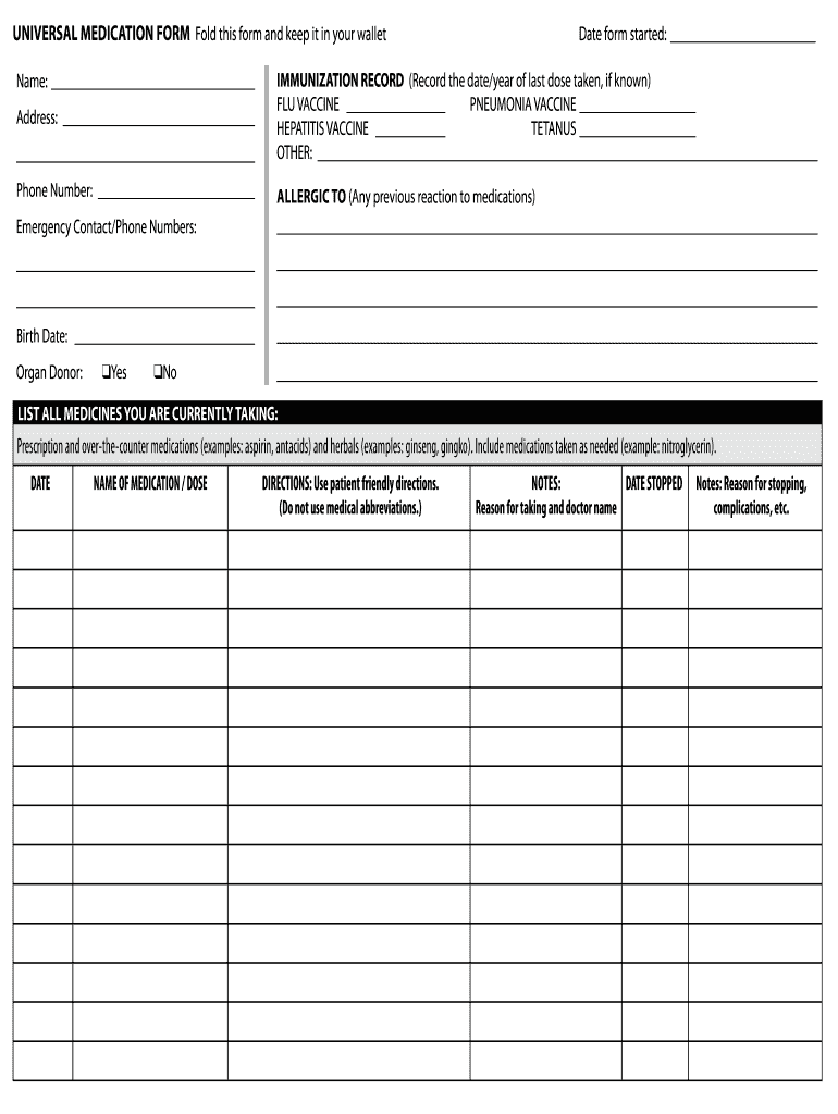 Free Printable Medication List Template