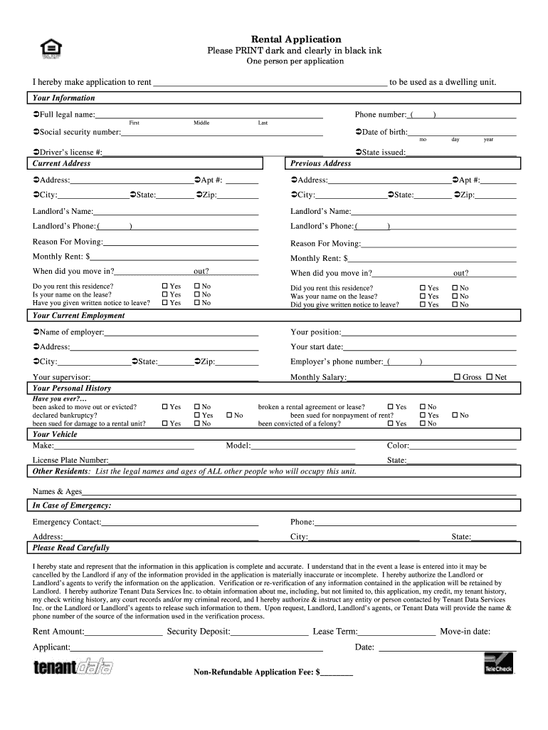 Free Printable Rental Application